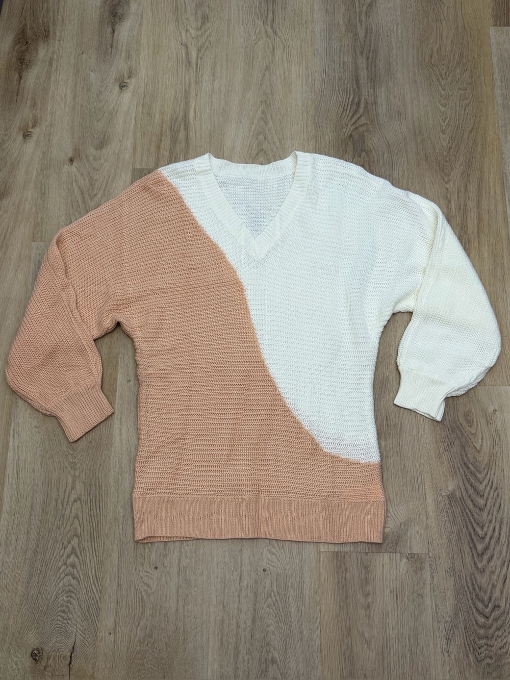 Cupshe Peach and White Colorblock Dolman Sweater